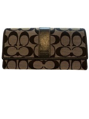 Coach Black and Tan Signature Canvas Continental Wallet